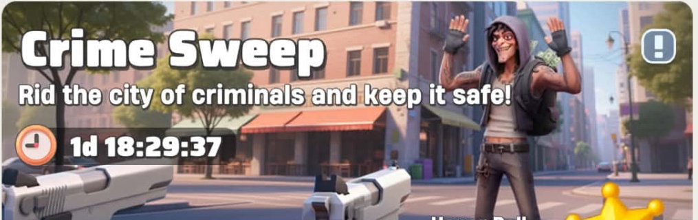 Crime Sweep event artwork — rid the city of criminals and keep it safe