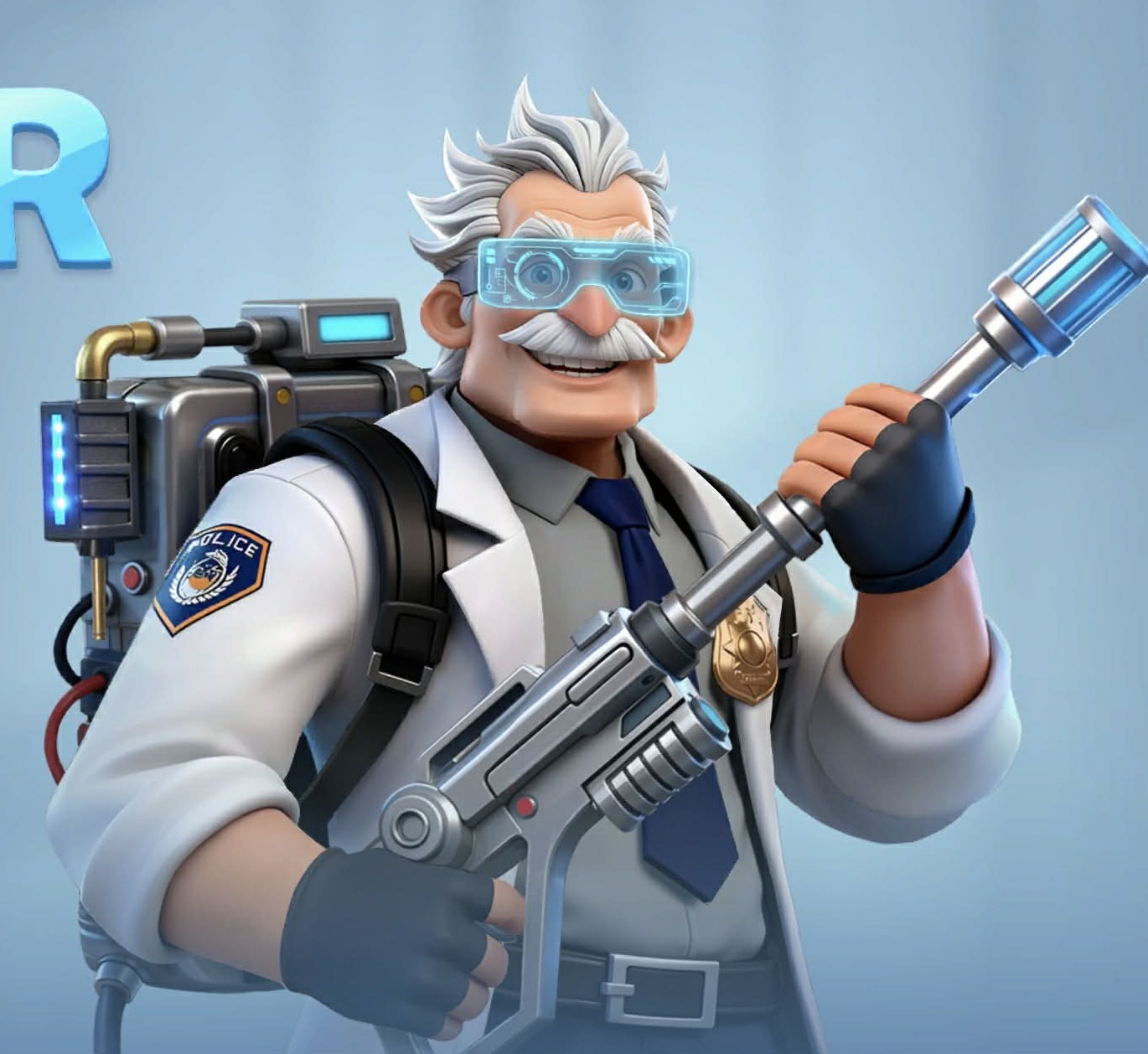Doc Zoc, R Marksman hero, holding his electromagnetic cannon