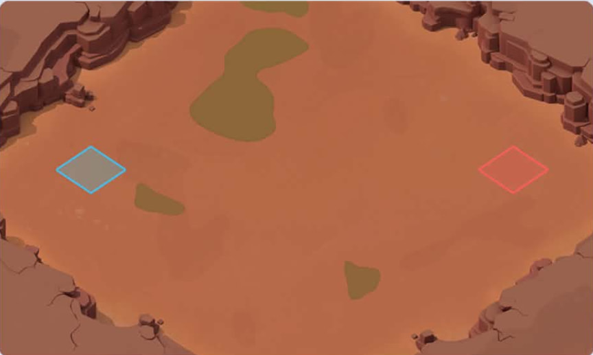 Battlefield showing the Blue Zone and Red Zone deployment areas