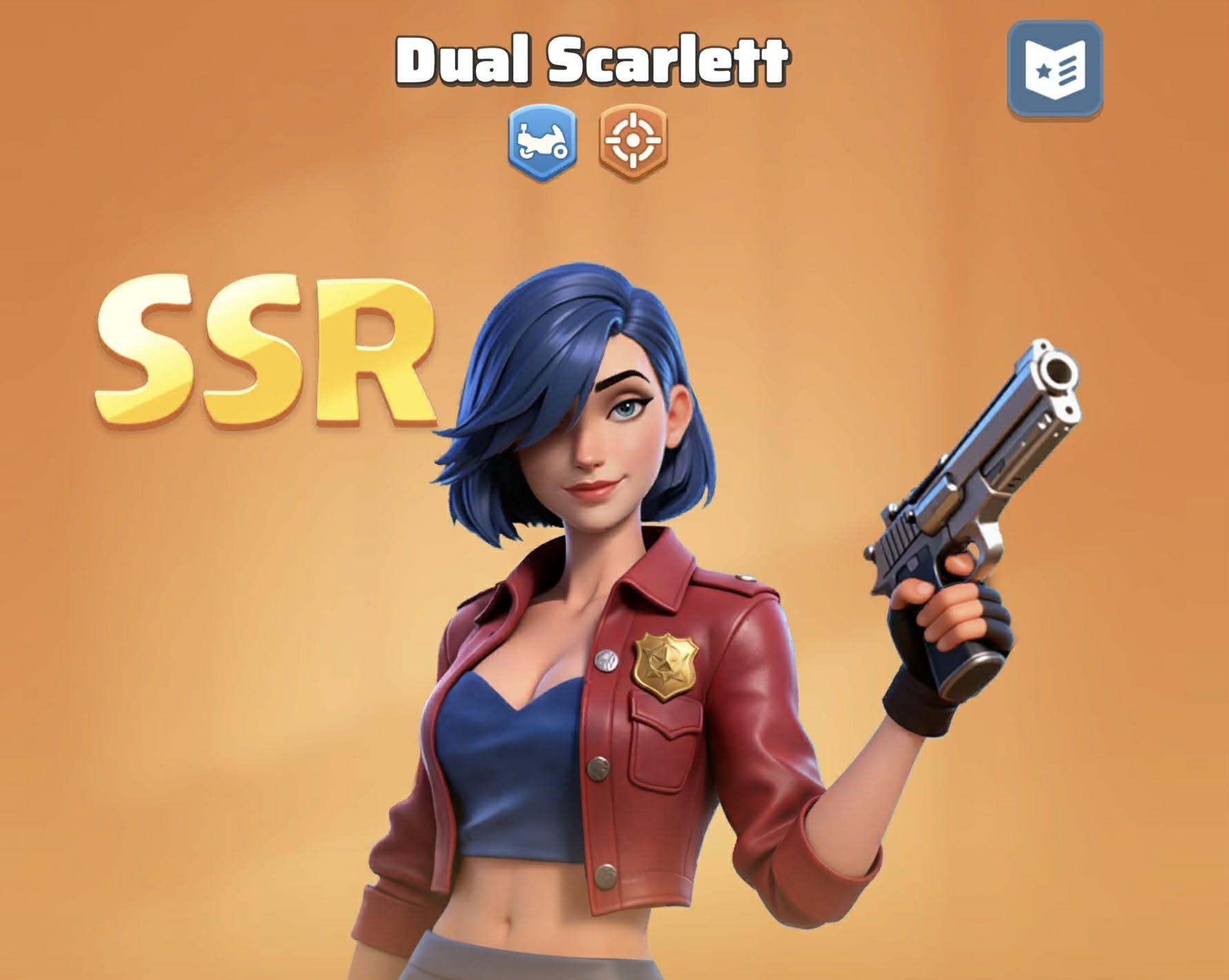 Dual Scarlett, SSR Biker hero, holding a pistol