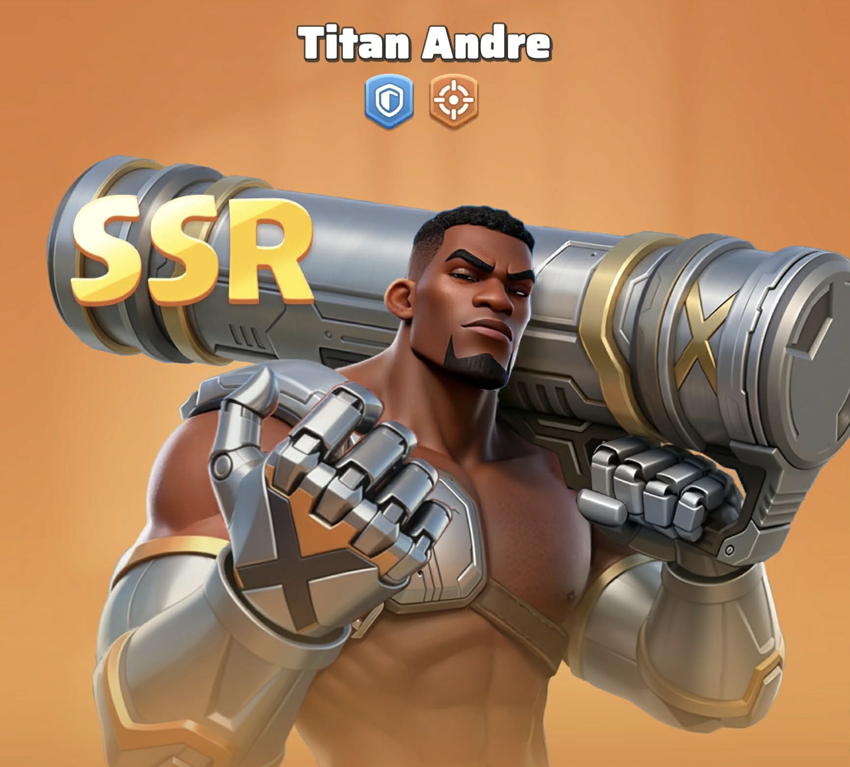 Titan Andre, SSR Guard hero, carrying an oversized cannon