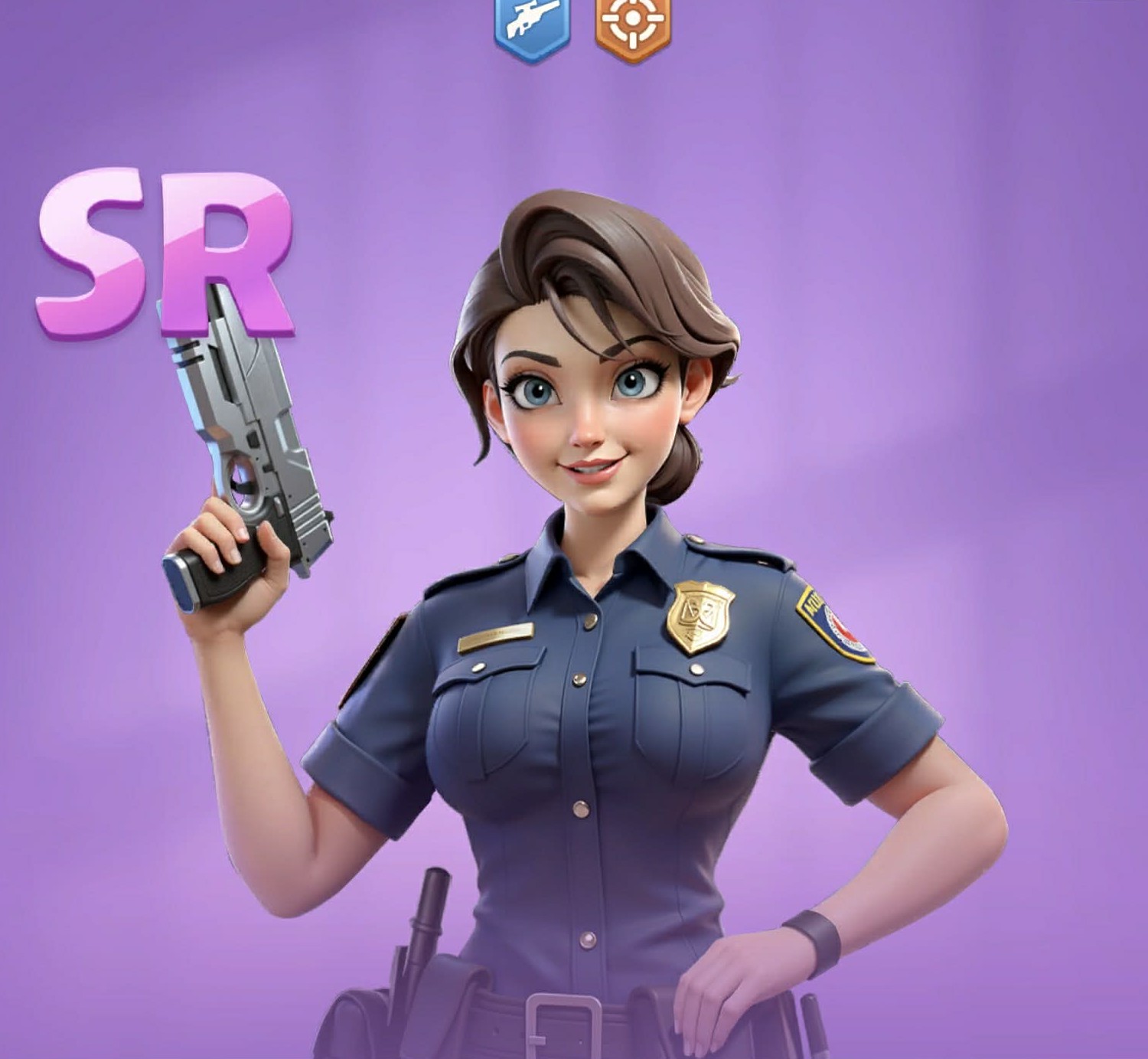 Sunshine Lucy, SR Marksman hero, holding her pistol