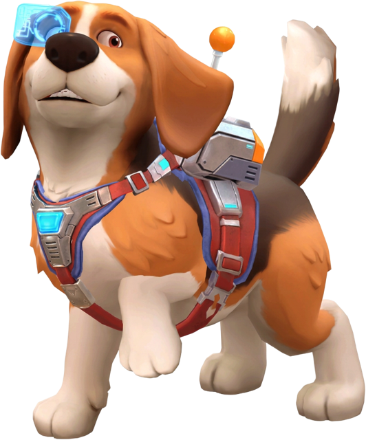 Radar, a beagle wearing a signal-receiver harness and eyepiece