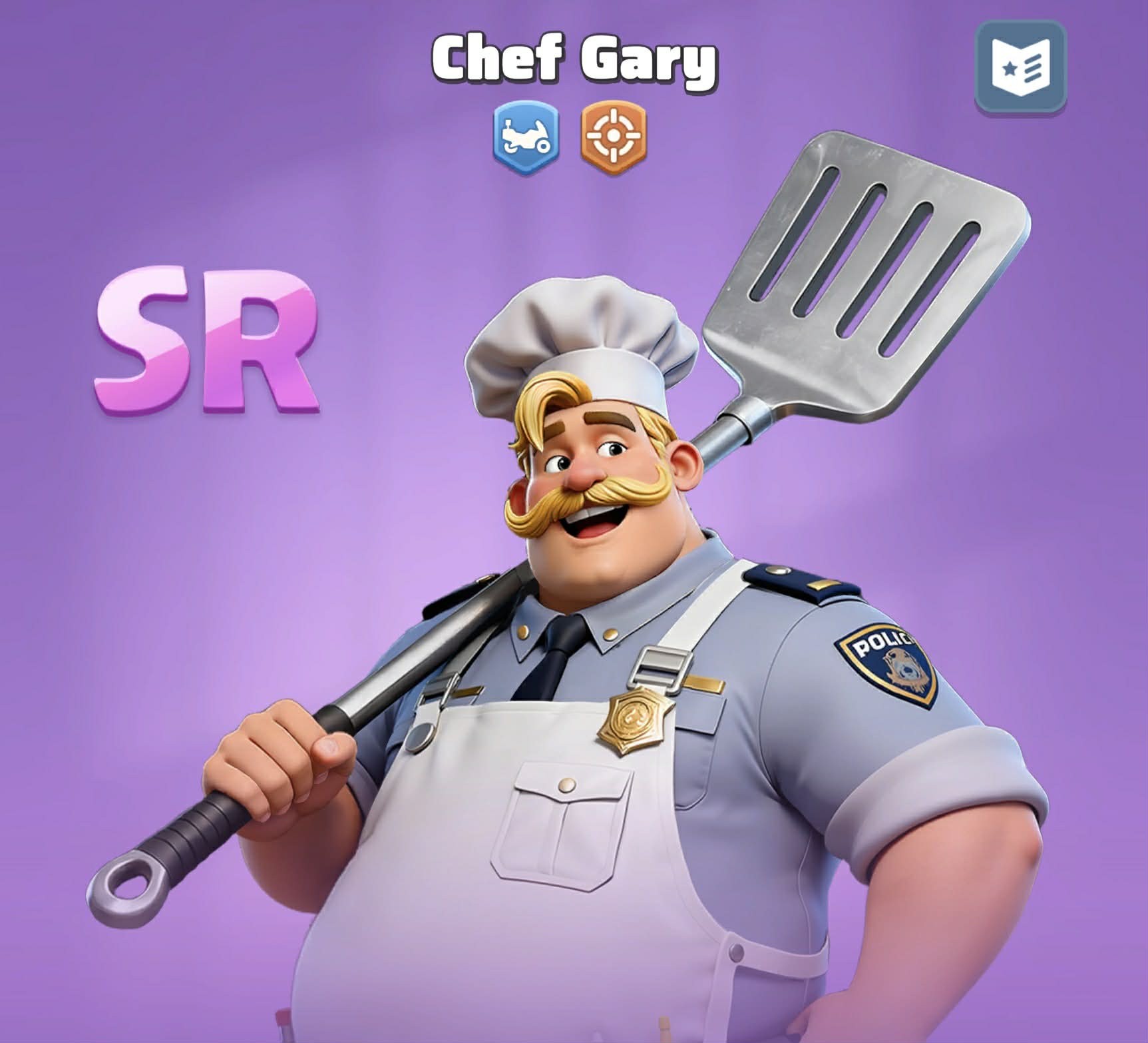 Chef Gary, SR Biker hero, holding his giant spatula